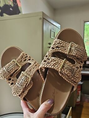 Universal Thread Braided Double-Buckle Slide Sandals - Tan